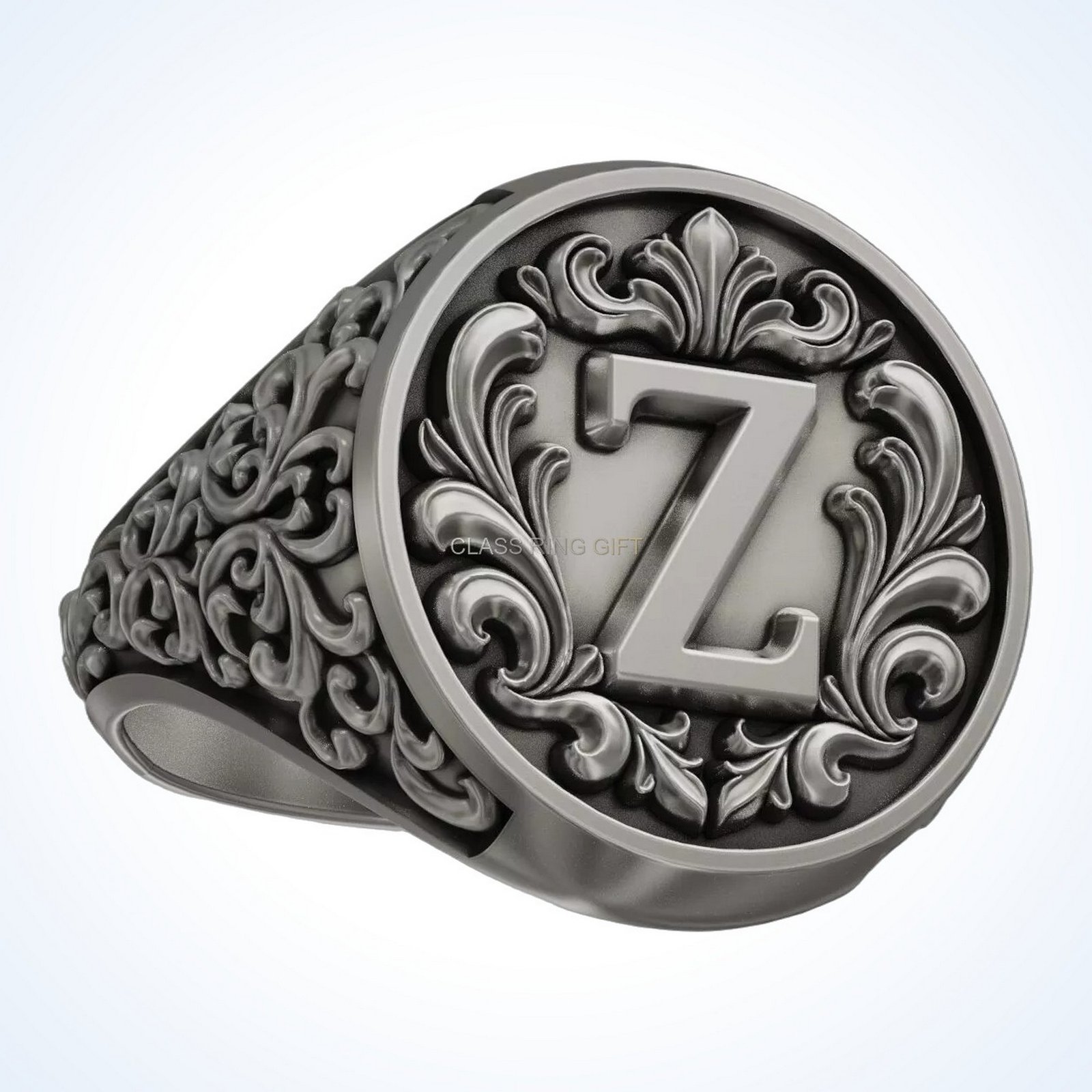 Ornament gift for him letter vintage Z signet ring oxidized 925 silver
