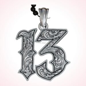 Gift for her lucky thirteen baroque sterling silver pendant with oxidized finish