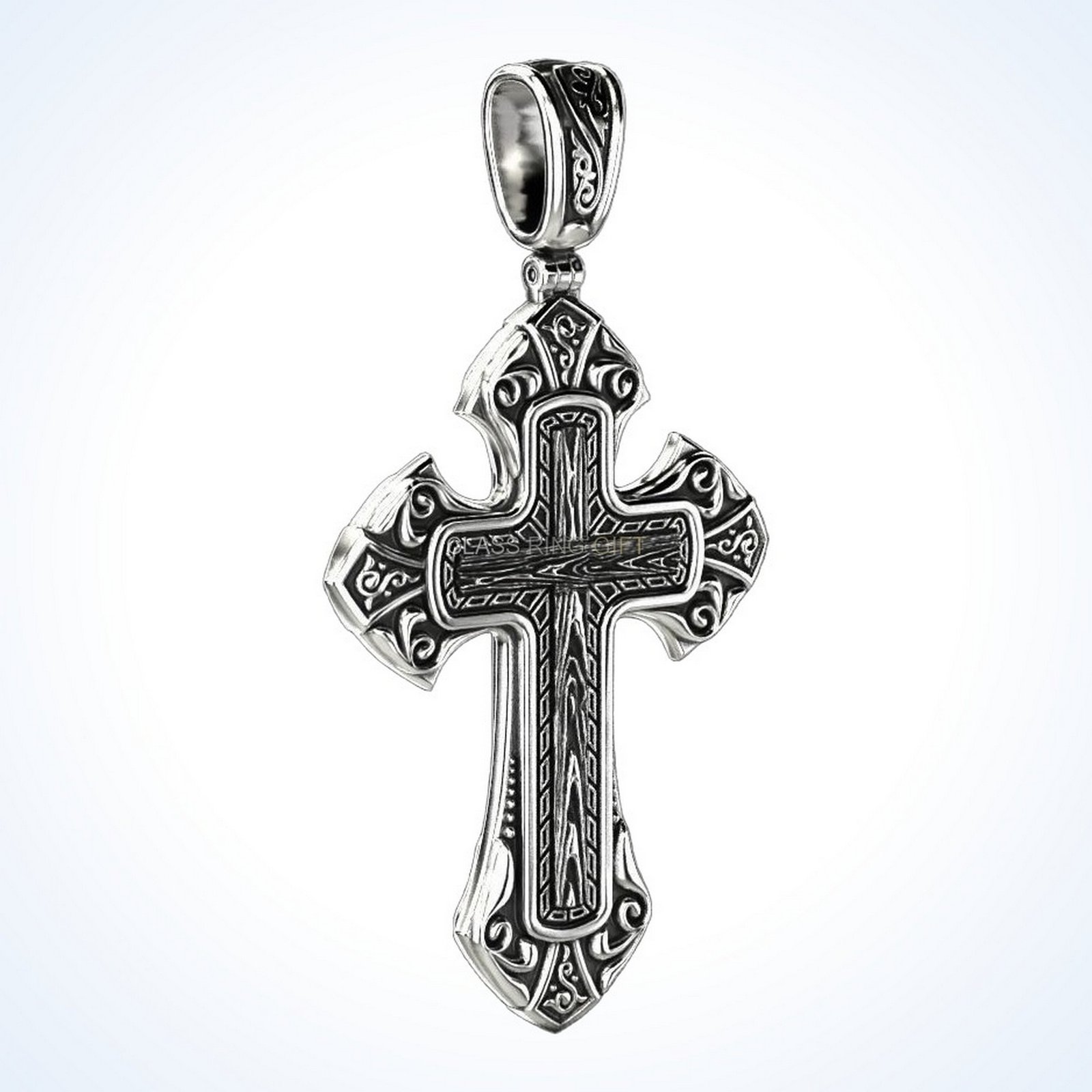 Christian gift male cross ring, full-length pendant with bail attachment