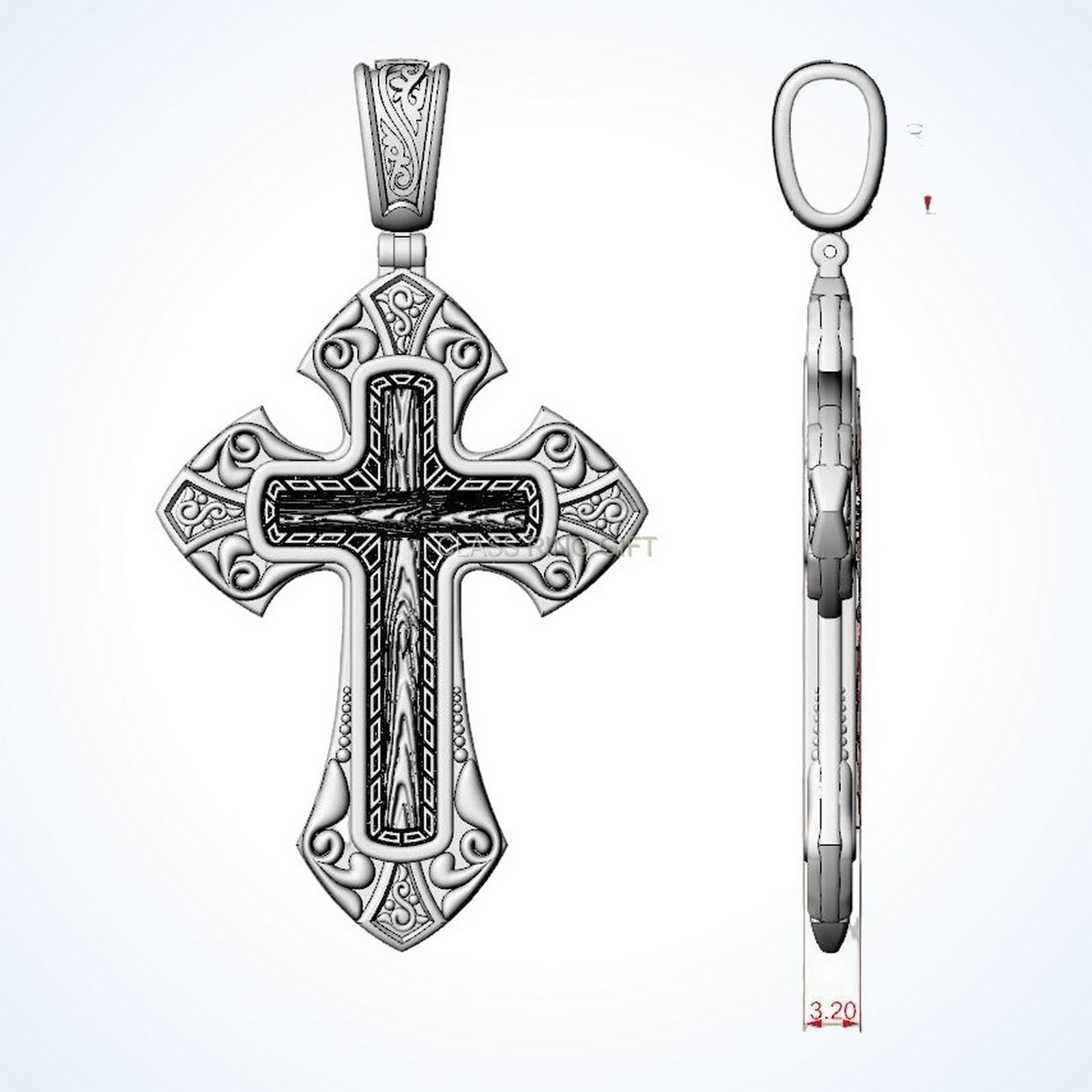 Christian gift male cross ring pendant, oxidized 925 sterling silver with filigree patterns