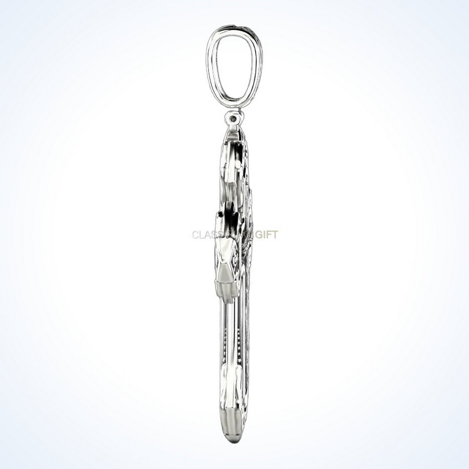 Christian gift male cross ring pendant, oxidized 925 sterling silver with filigree patterns