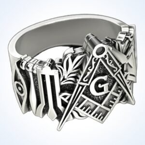 Gift for him mason man 2 masonic ring, oxidized 925 silver with square compass emblem