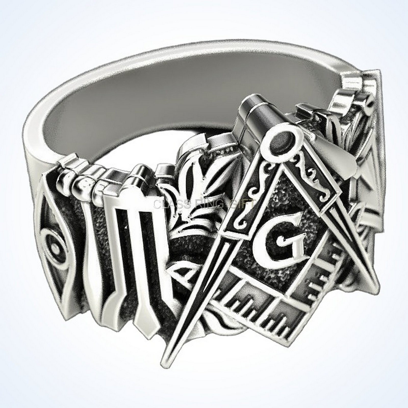 Gift for him mason man 2 masonic ring, oxidized 925 silver with square compass emblem