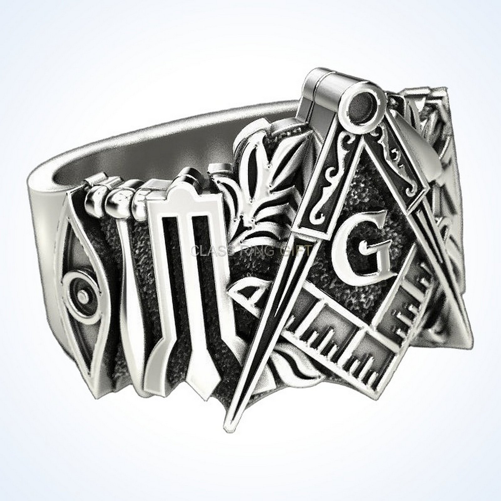 Gift for him mason man 2, three-quarter angle of ring face