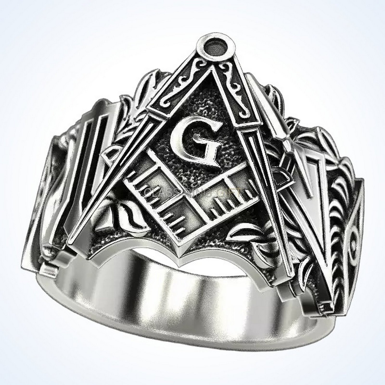 Gift for him mason man 2 masonic ring, oxidized 925 silver with square compass emblem