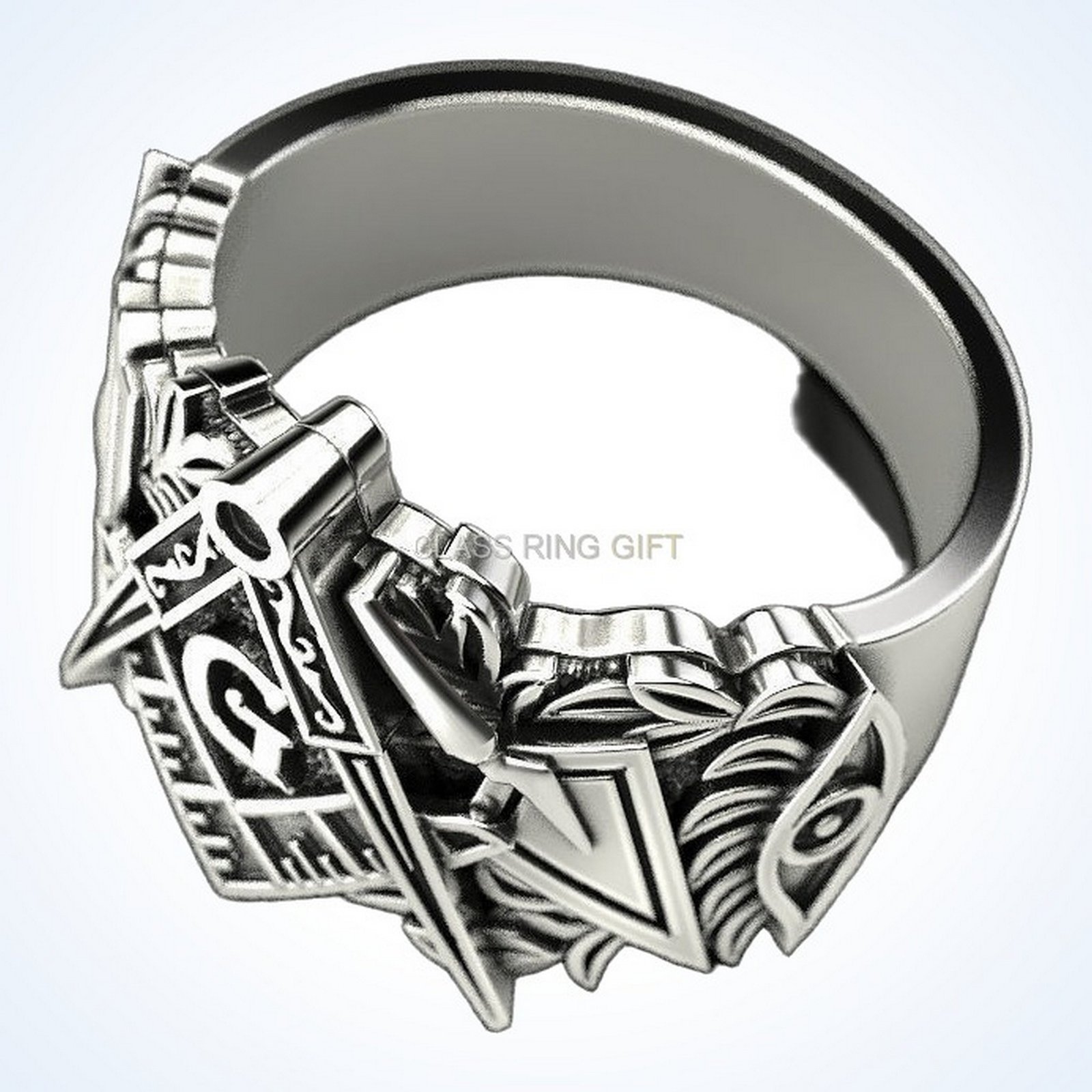 Gift for him mason man 2 masonic ring, oxidized 925 silver with square compass emblem