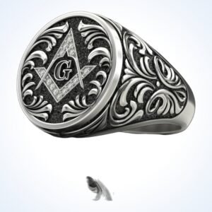Gift for him mason ring, oxidized 925 sterling silver with square compass G