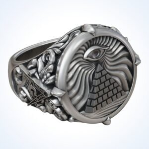 Gift for him masonic all seeing eye pyramid vintage ring, 925 sterling silver, oxidized antique fini