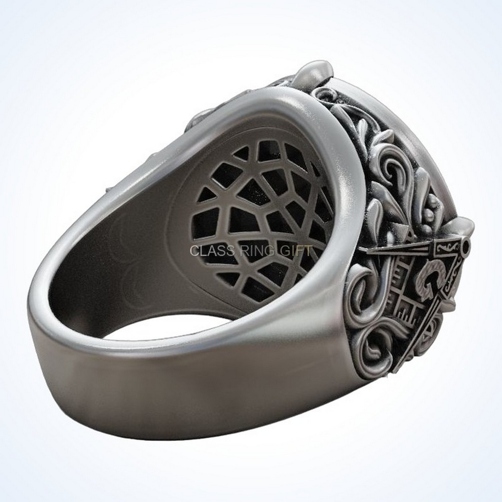 Gift for him masonic all seeing eye pyramid vintage ring, 925 sterling silver, oxidized antique fini