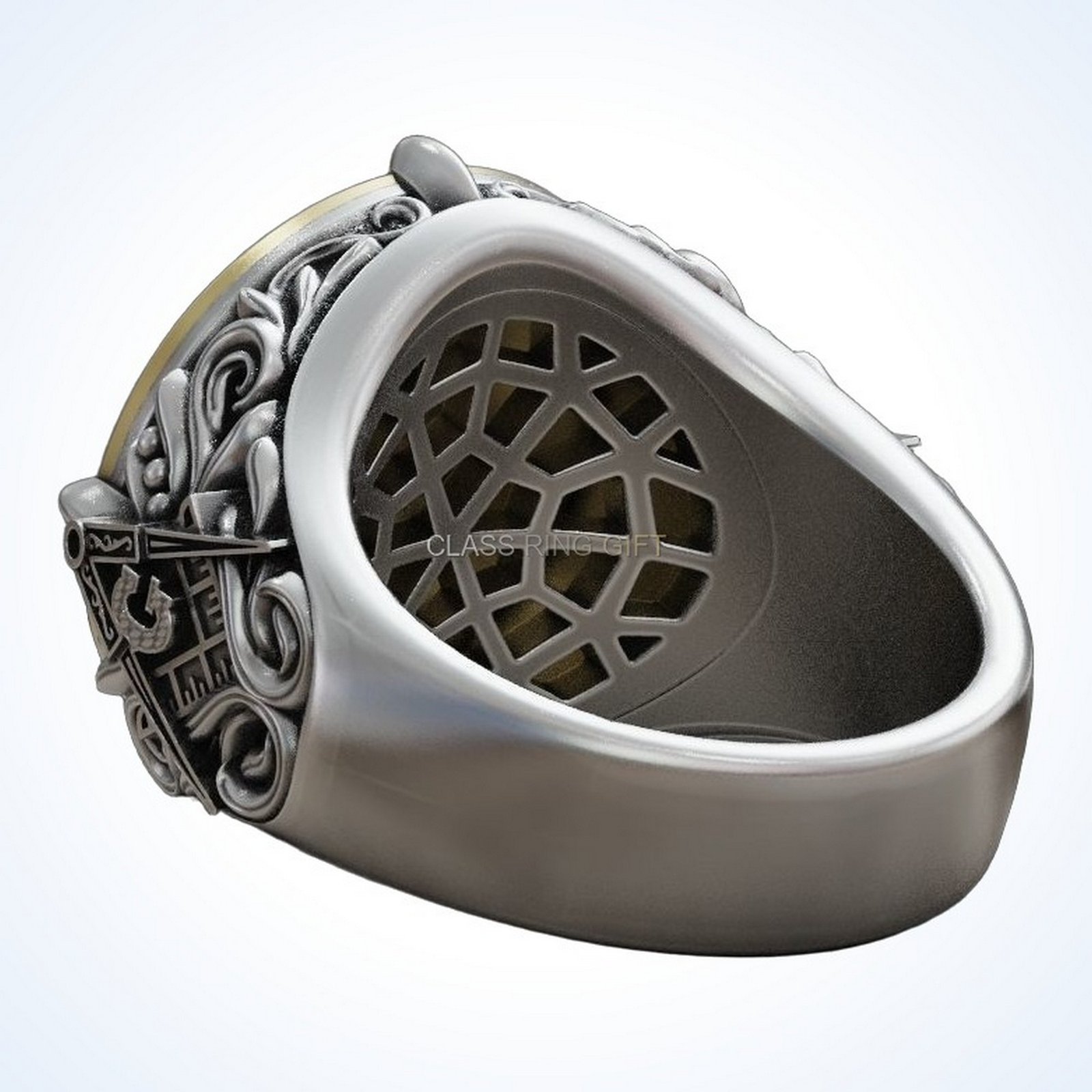 Gift for him masonic all seeing eye pyramid vintage ring, 925 sterling silver, oxidized antique fini