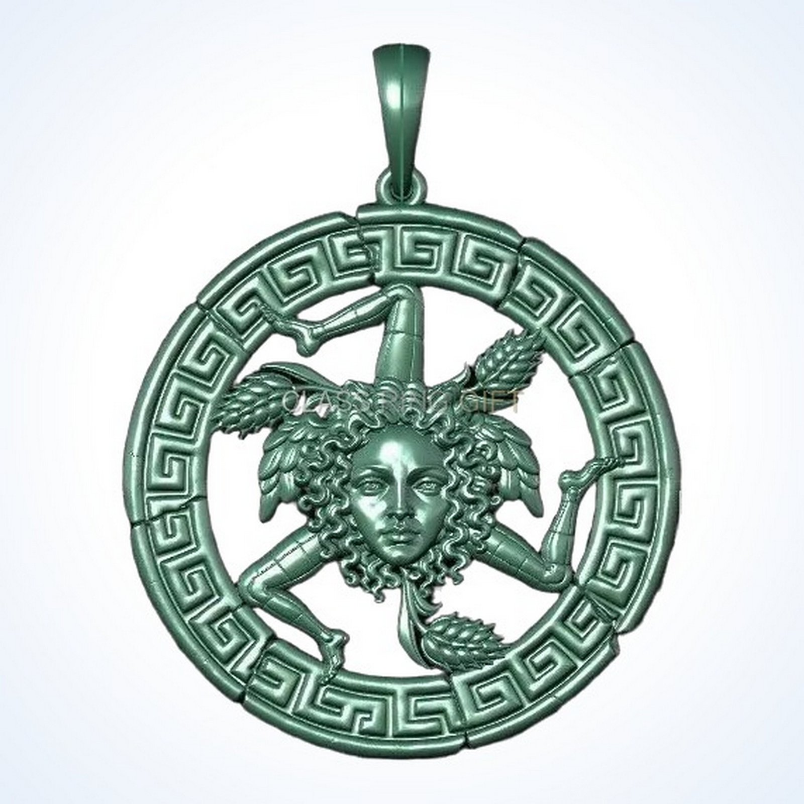 Gift for him medusa trinacria pendant, oxidized 925 sterling silver