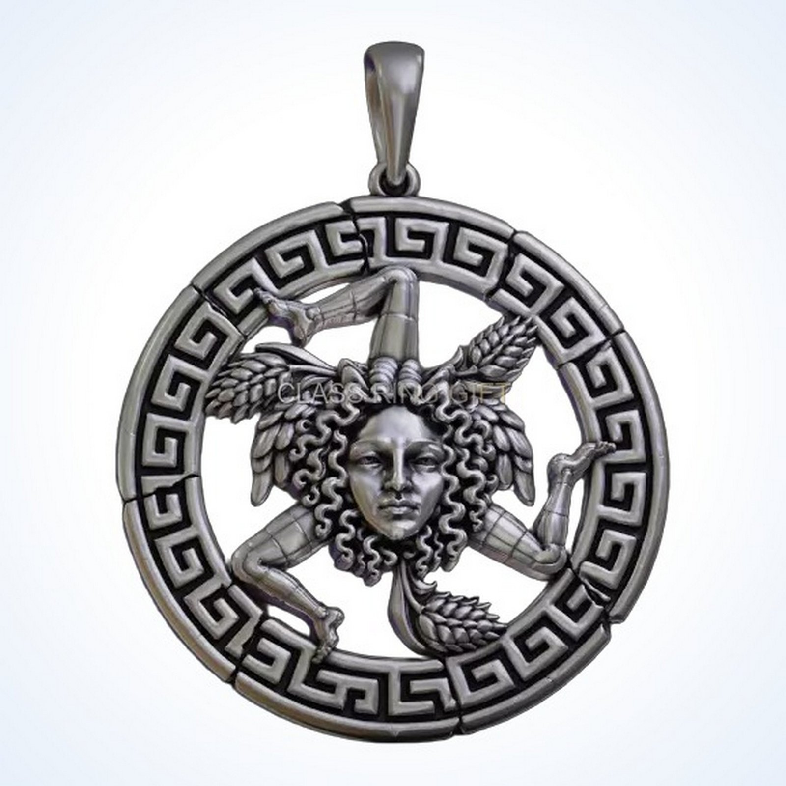 Gift for him medusa trinacria, Medusa trinacria pendant Greek key border