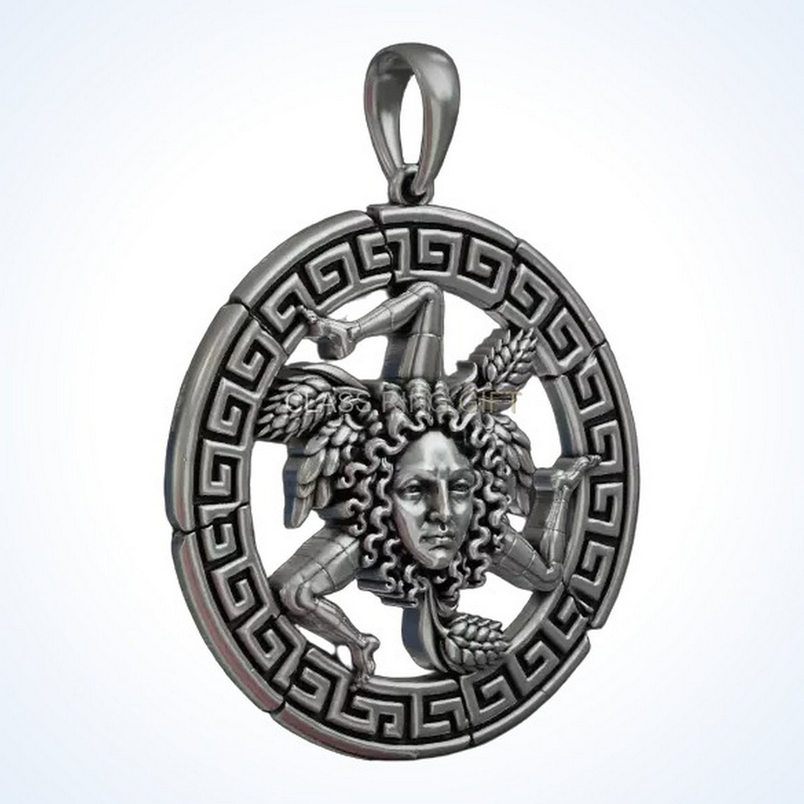 Gift for him medusa trinacria, Medusa trinacria pendant technical finish