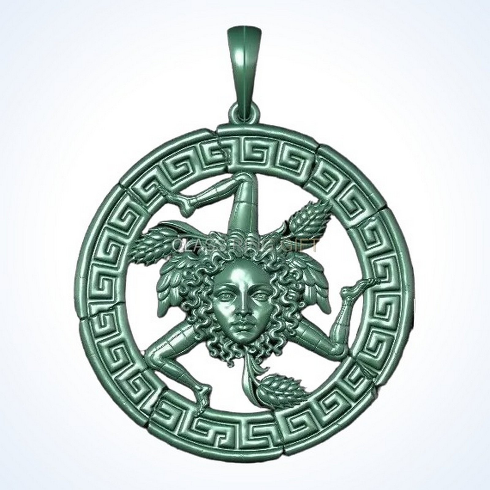 Gift for him medusa trinacria pendant, oxidized 925 sterling silver