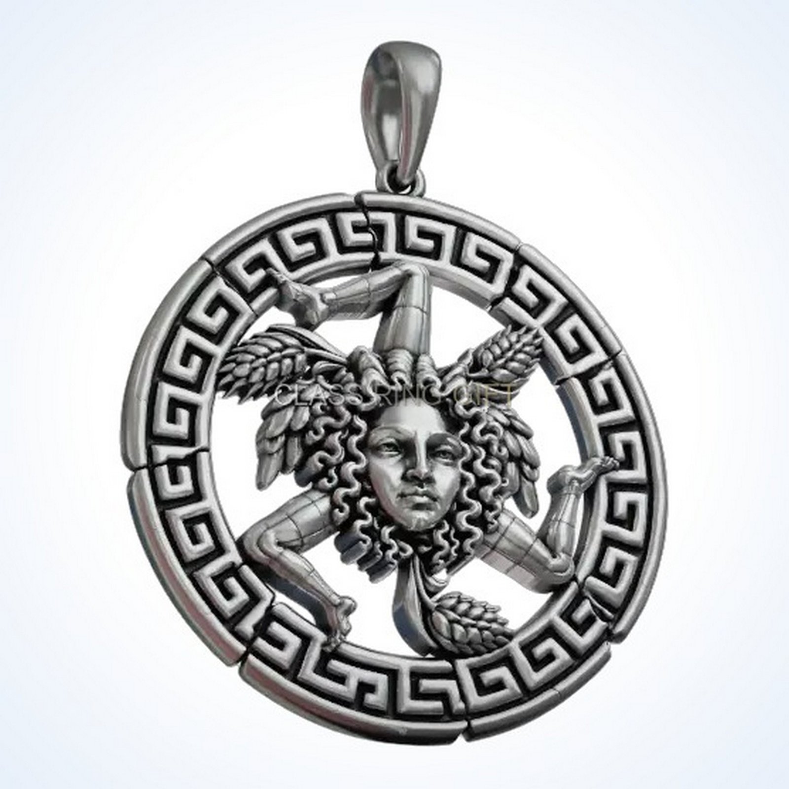 Gift for him medusa trinacria pendant, oxidized 925 sterling silver