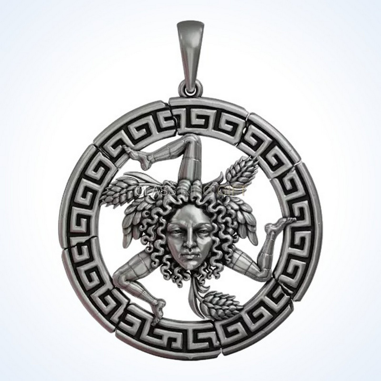 Gift for him medusa trinacria pendant, oxidized 925 sterling silver