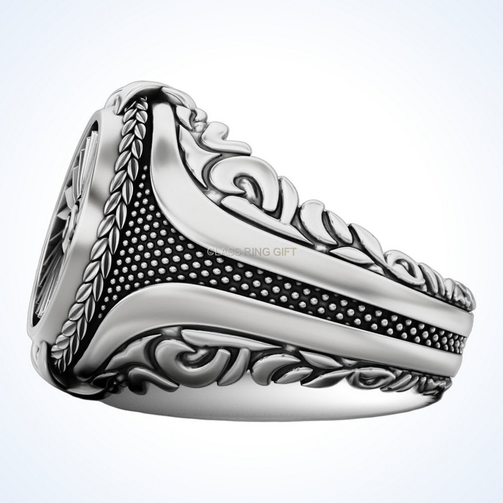 Gift for him turbine ring with detailed engine face and ornamental borders