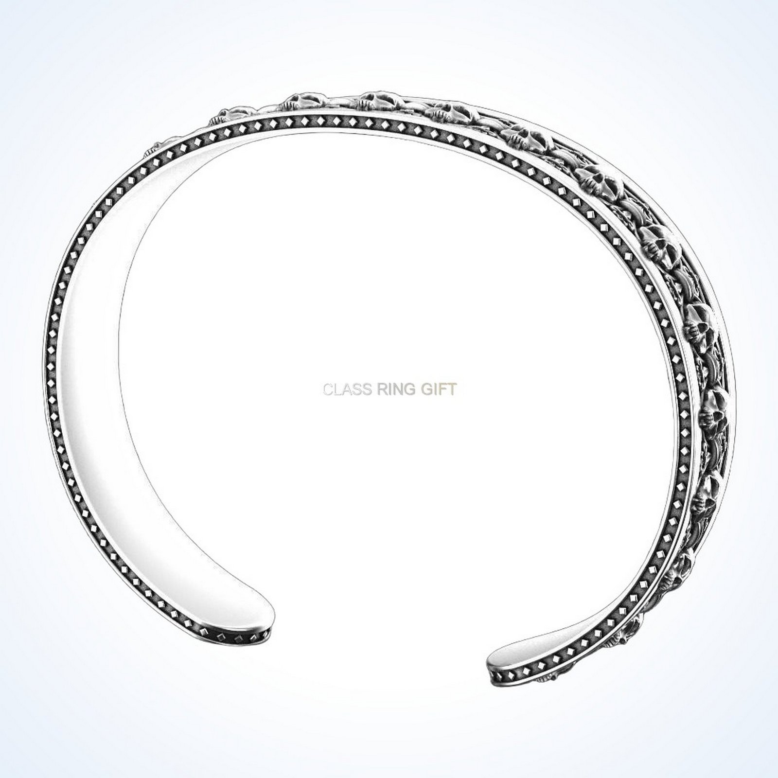 Mens gift for him in skulls, oxidized 925 sterling silver cuff bracelet