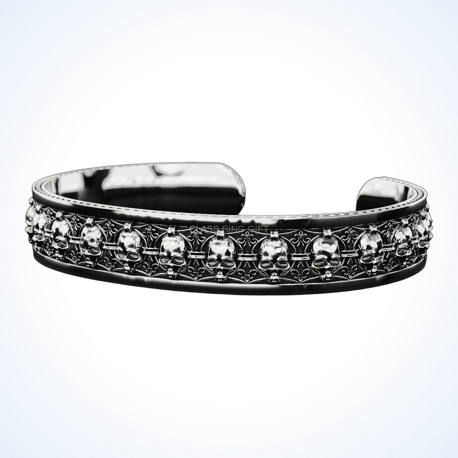 Mens gift for him in skulls, angled side profile detail