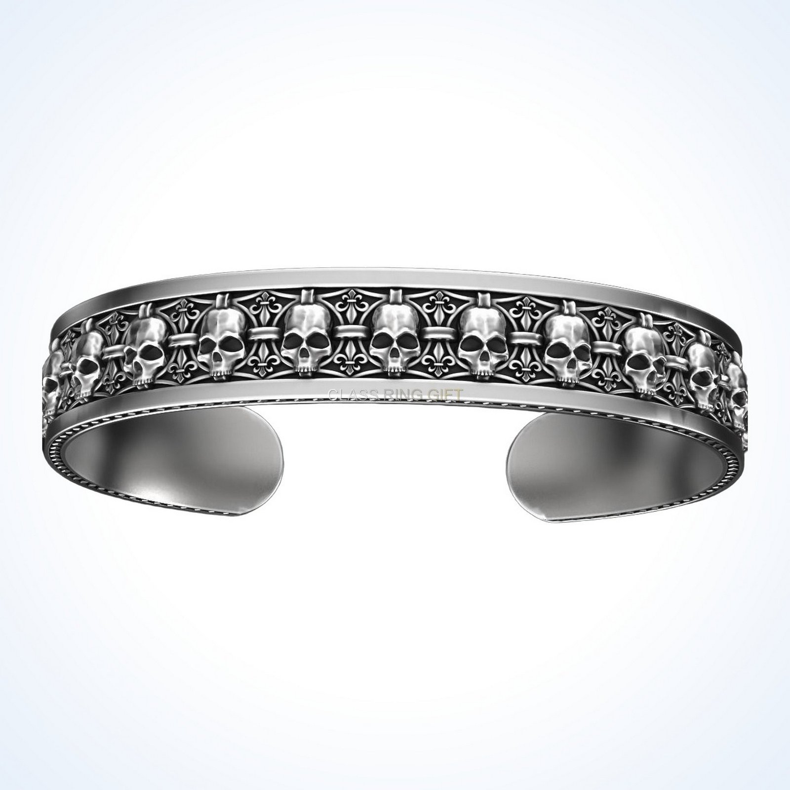 Mens gift for him in skulls, curved side band perspective