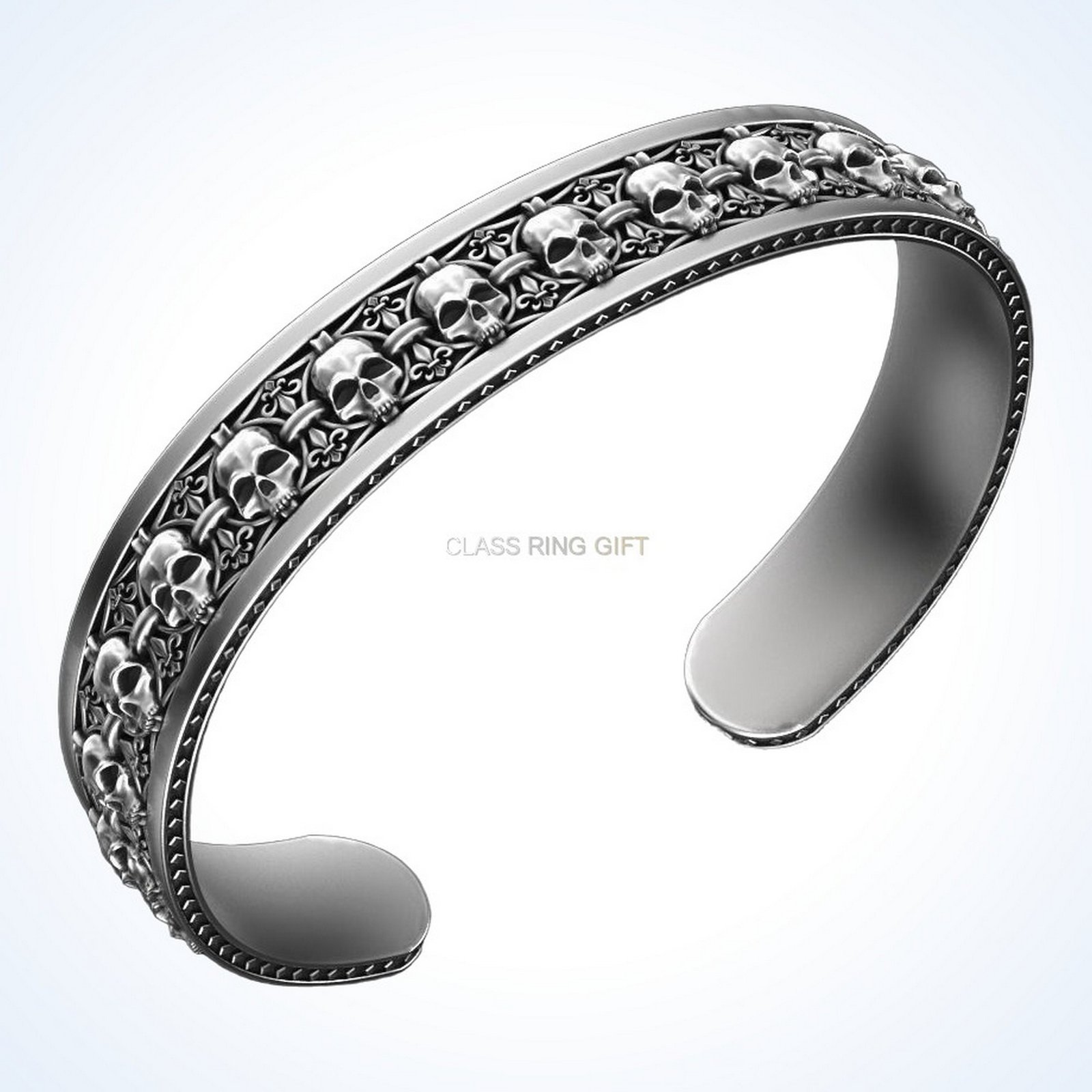 Mens gift for him in skulls, full cuff with sculptural depth