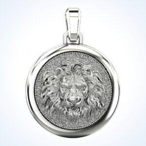 Gift for him lion pendant oxidized 925 sterling silver front view