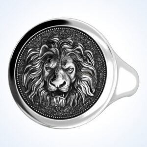 Gift for him lion ring oxidized 925 sterling silver signet