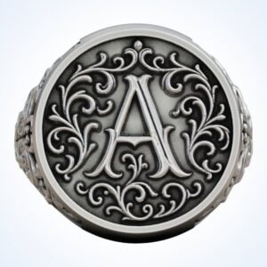 gift for him monogram vintage sterling silver signet ring front view