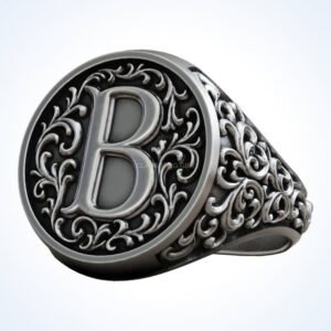 Signet gift for him monogram vintage letter B ring oxidized 925