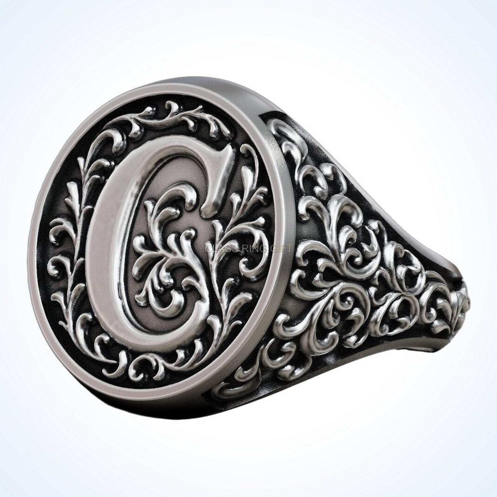 Gift for him monogram vintage, angled three-quarter view of oval bezel