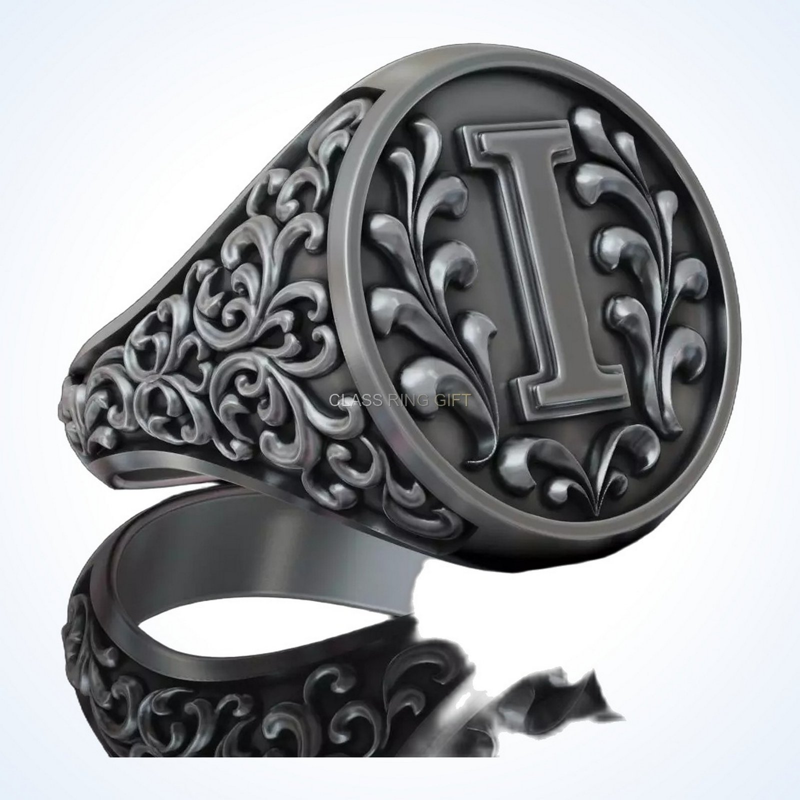 Gift for him monogram leter, left side profile showing ornamental shoulders