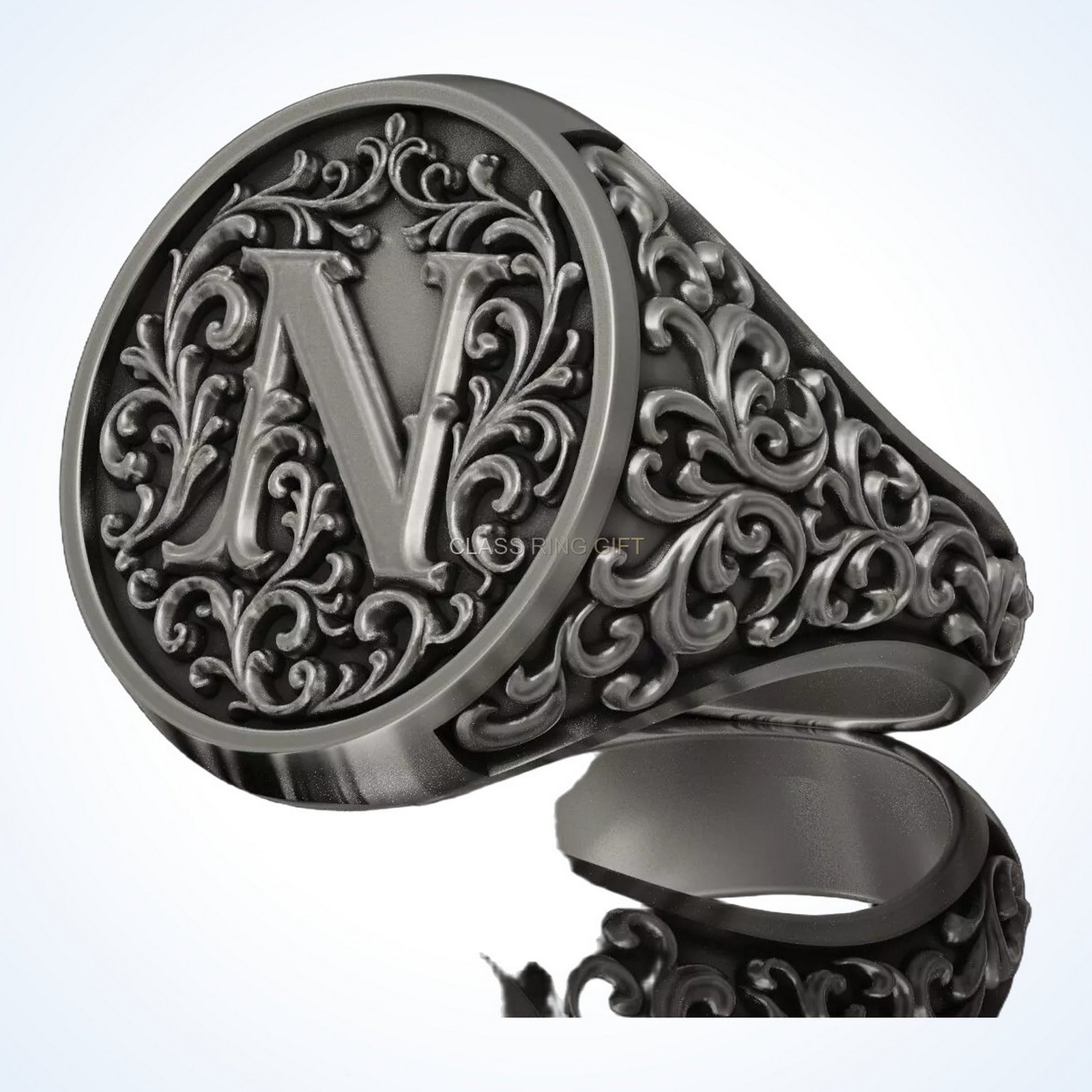 Signet gift for him monogram letter, front face with V monogram letter