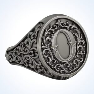 signet gift for him monogram letter ring oxidized 925 sterling silver ornate acanthus border