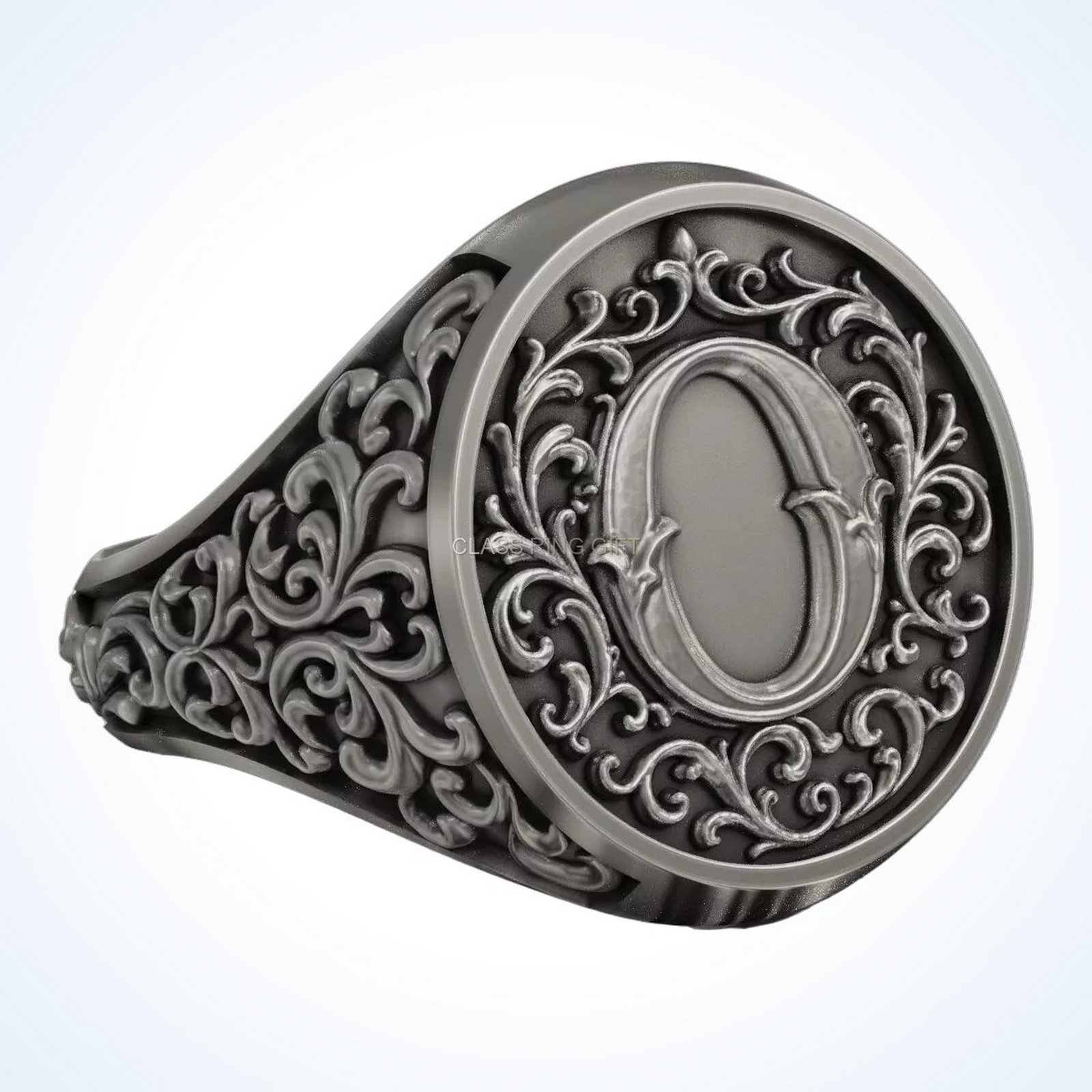 signet gift for him monogram letter ring oxidized 925 sterling silver ornate acanthus border