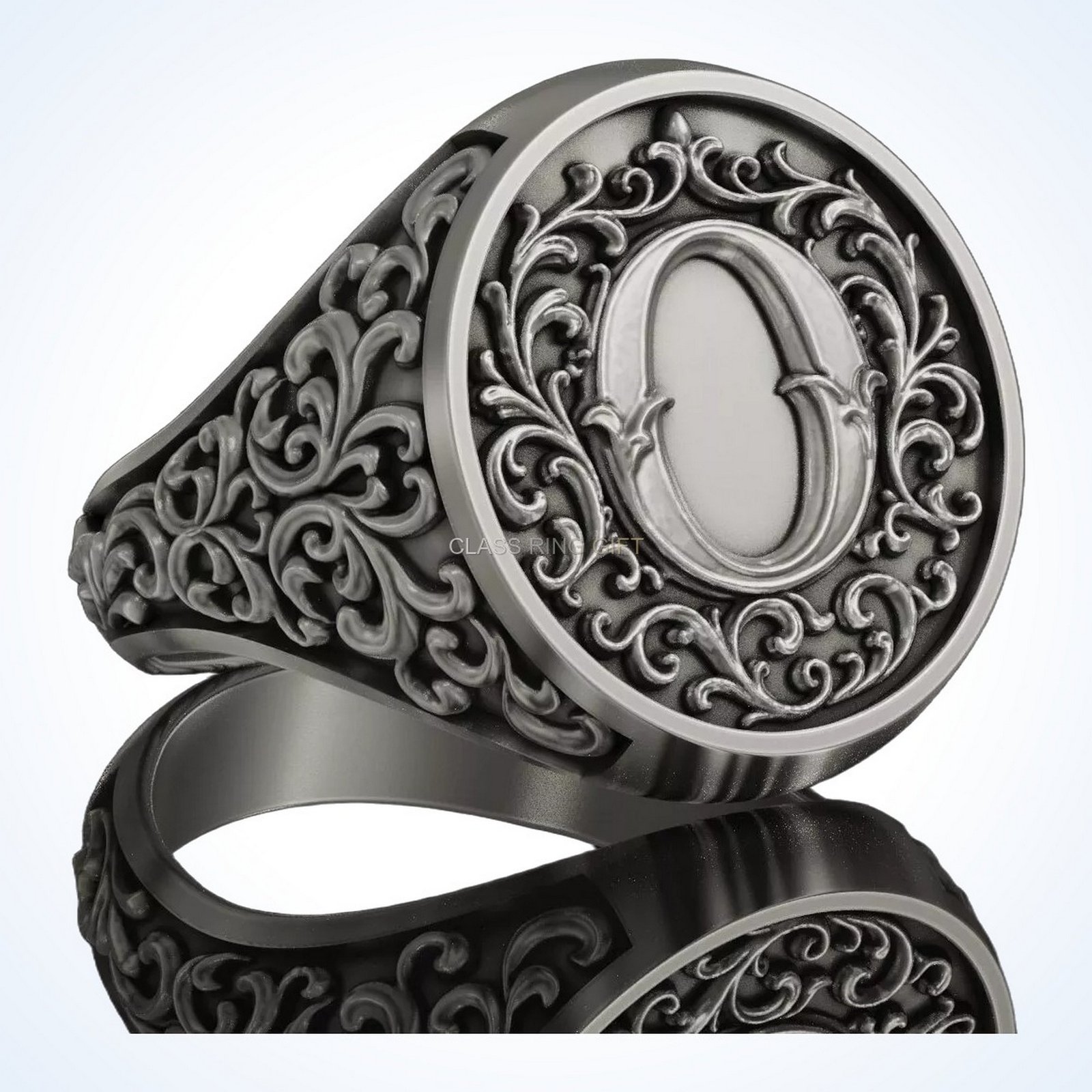 Signet gift for him monogram letter, angled three-quarter front view