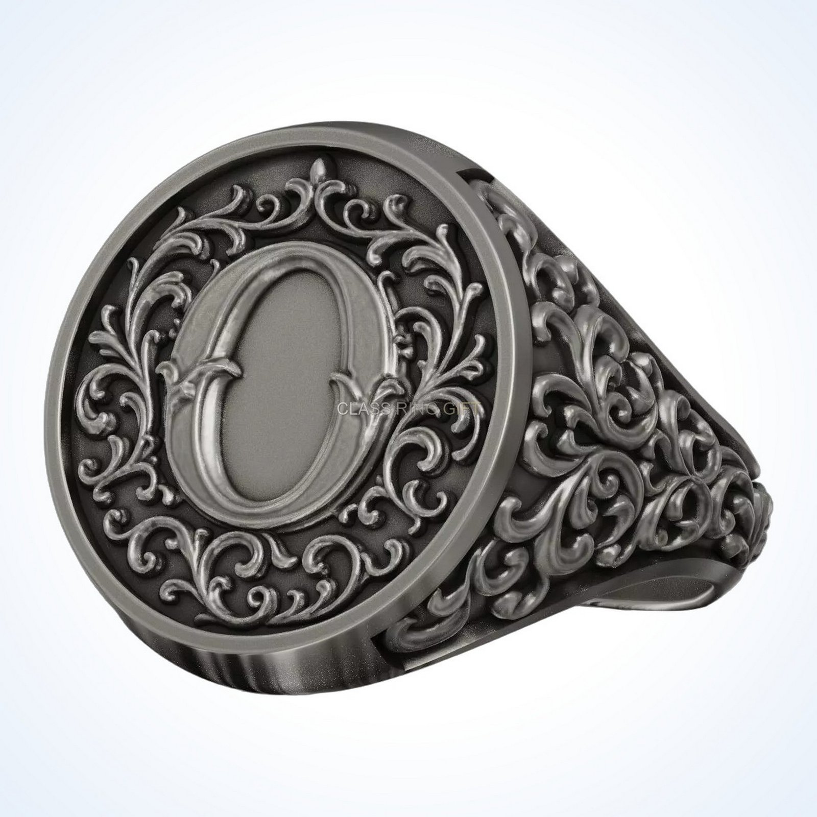 Signet gift for him monogram letter, right side angled profile view