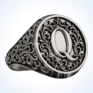 ornament gift for him monogram letter Q signet ring oxidized 925 silver