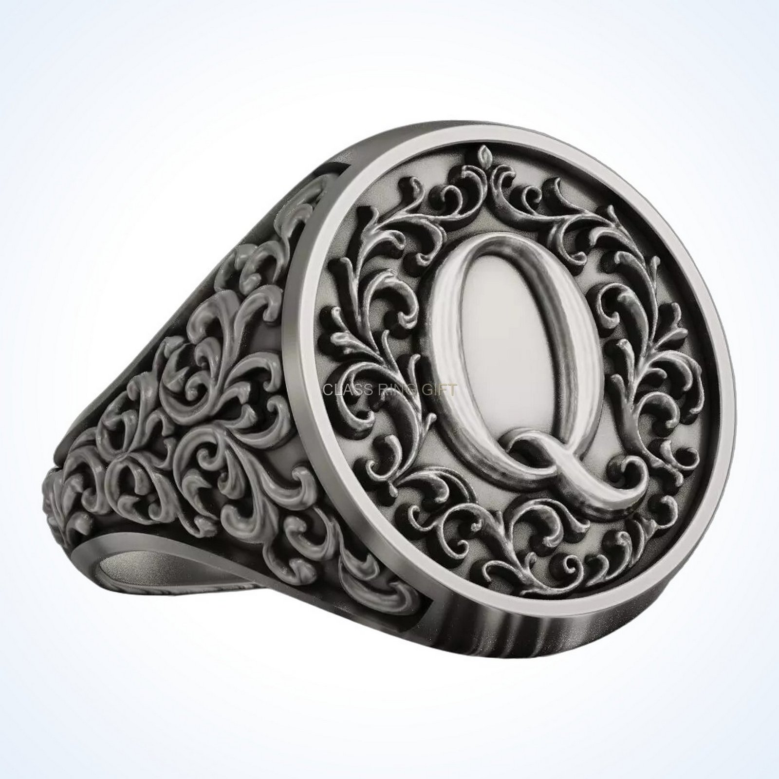 ornament gift for him monogram letter Q signet ring oxidized 925 silver