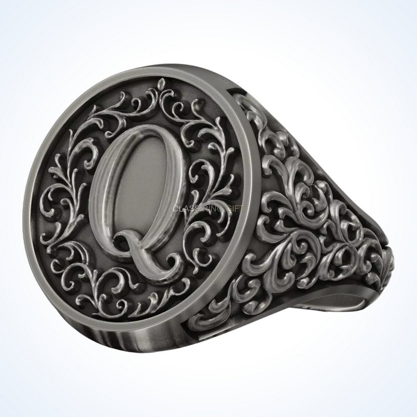 Ornament gift for him monogram letter, right side profile showing band and scrollwork