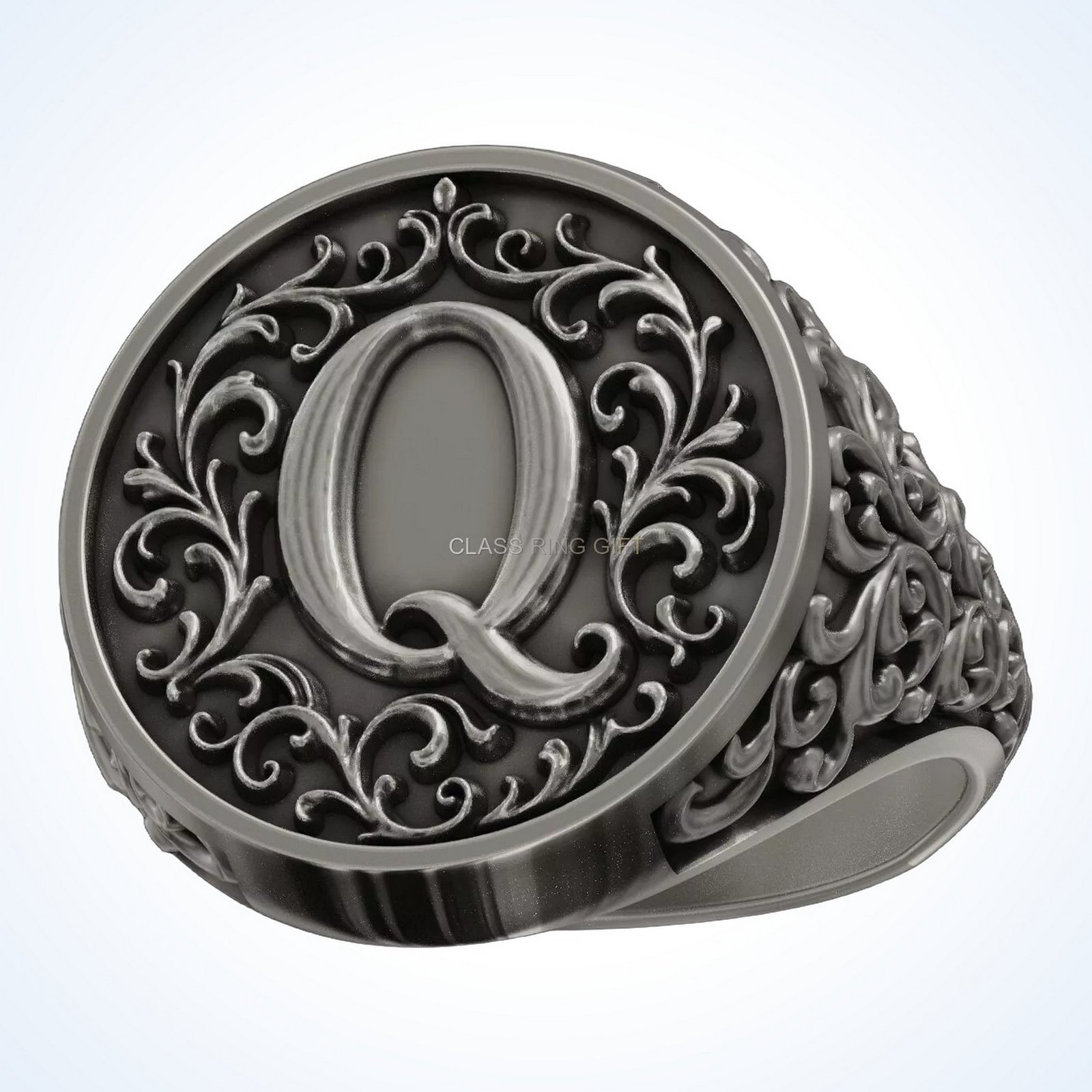 Ornament gift for him monogram letter, back angled view of ornate filigree sides