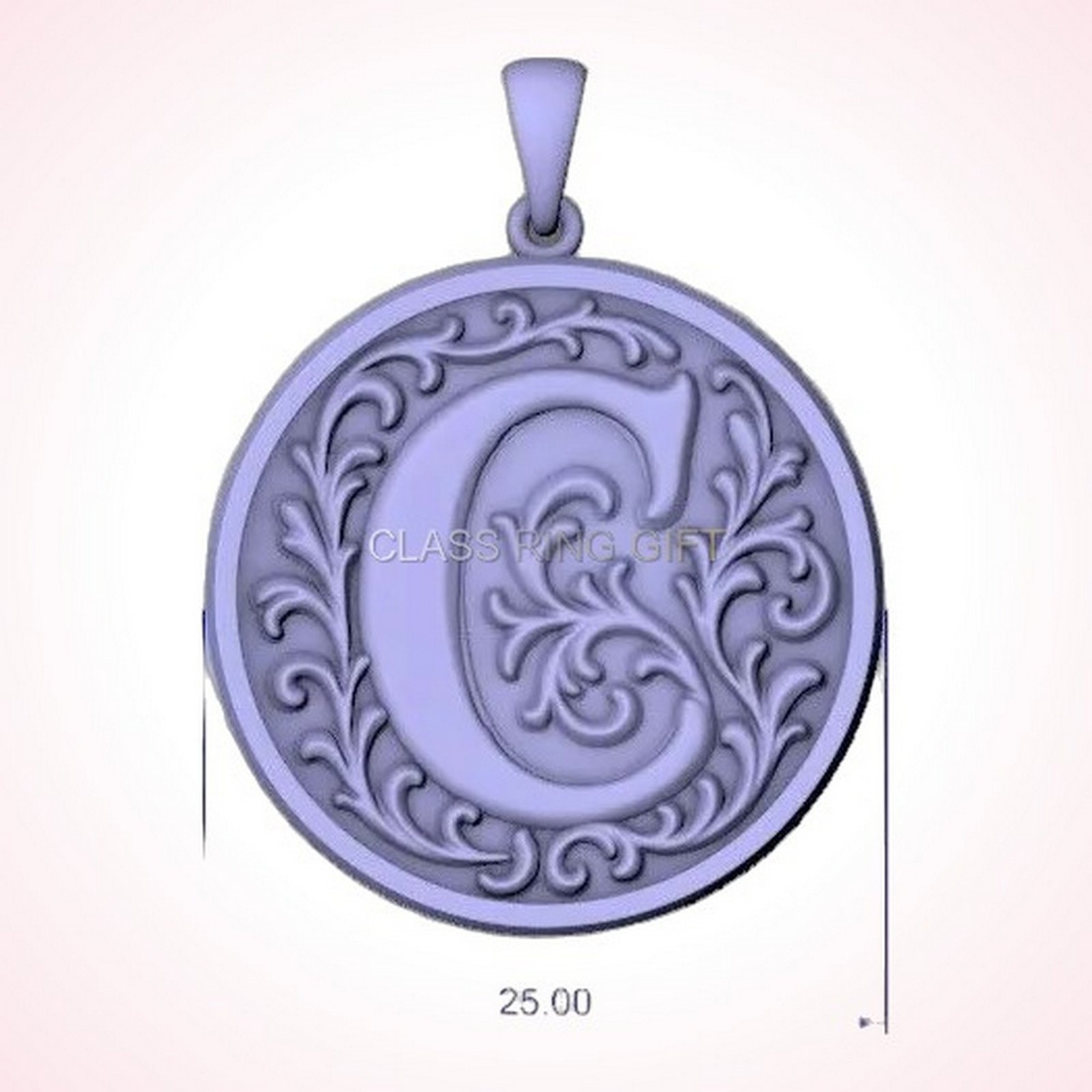 Gift for her monogram letter, front centered ornate initial letter