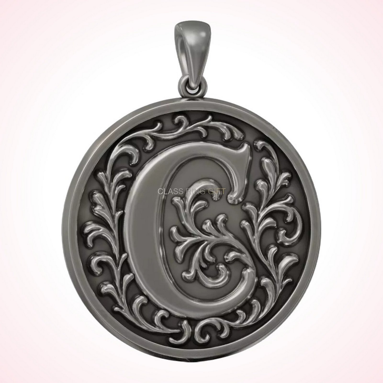 Gift for her monogram letter pendant, baroque floral design, 925 sterling silver