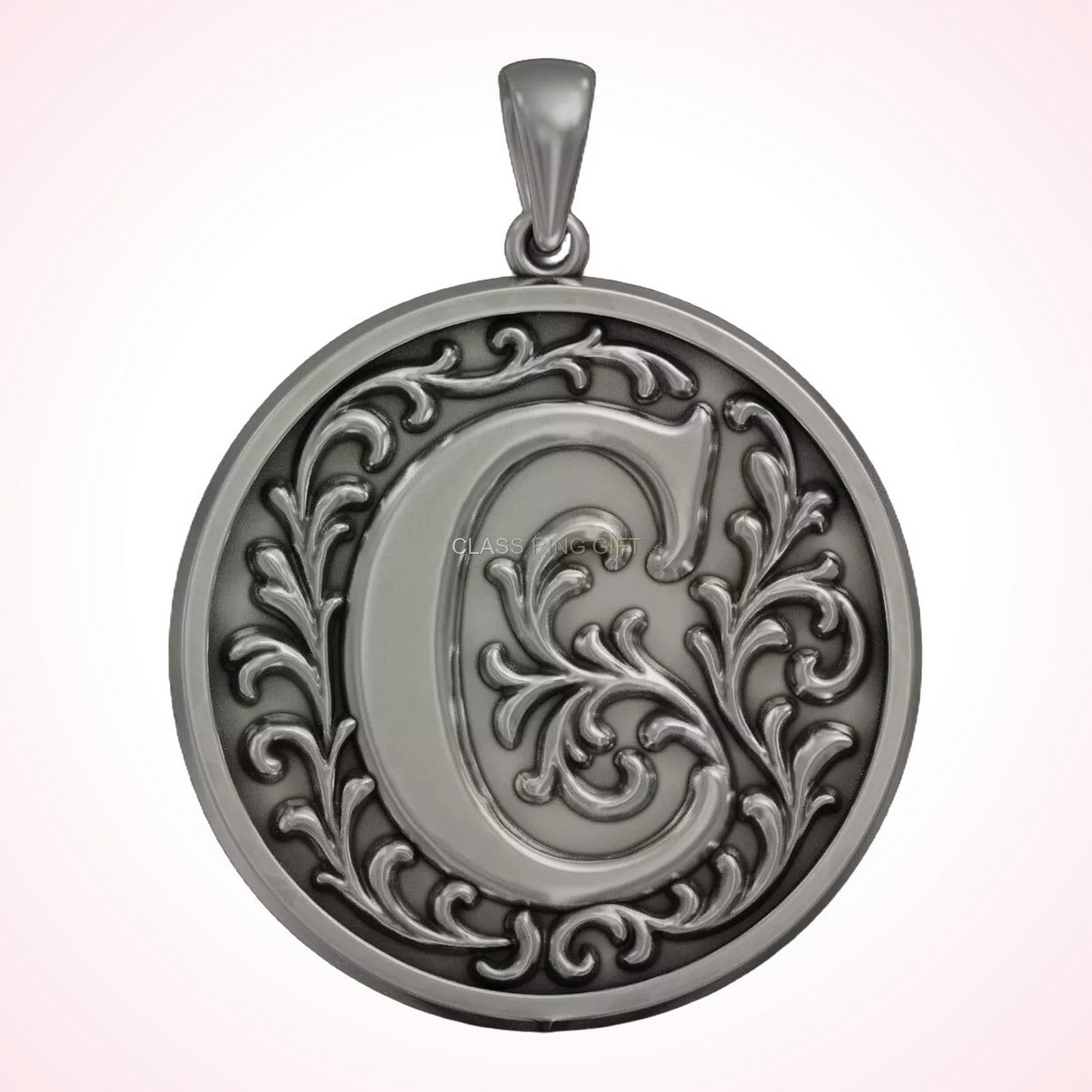 Gift for her monogram letter pendant, baroque floral design, 925 sterling silver