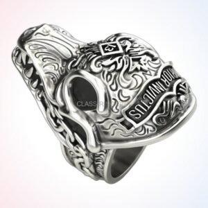Personalized gift morior invictus ring, 925 silver with skull and baroque detail