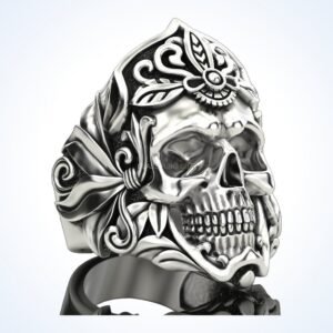 Gift for him morior invictus handmade skull ring baroque silver