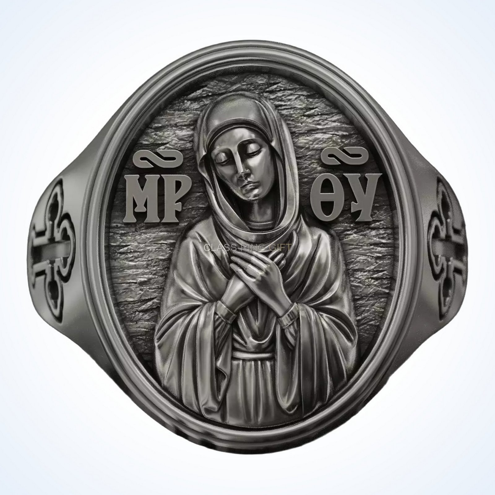 Christian gift mother of ring, angled side perspective