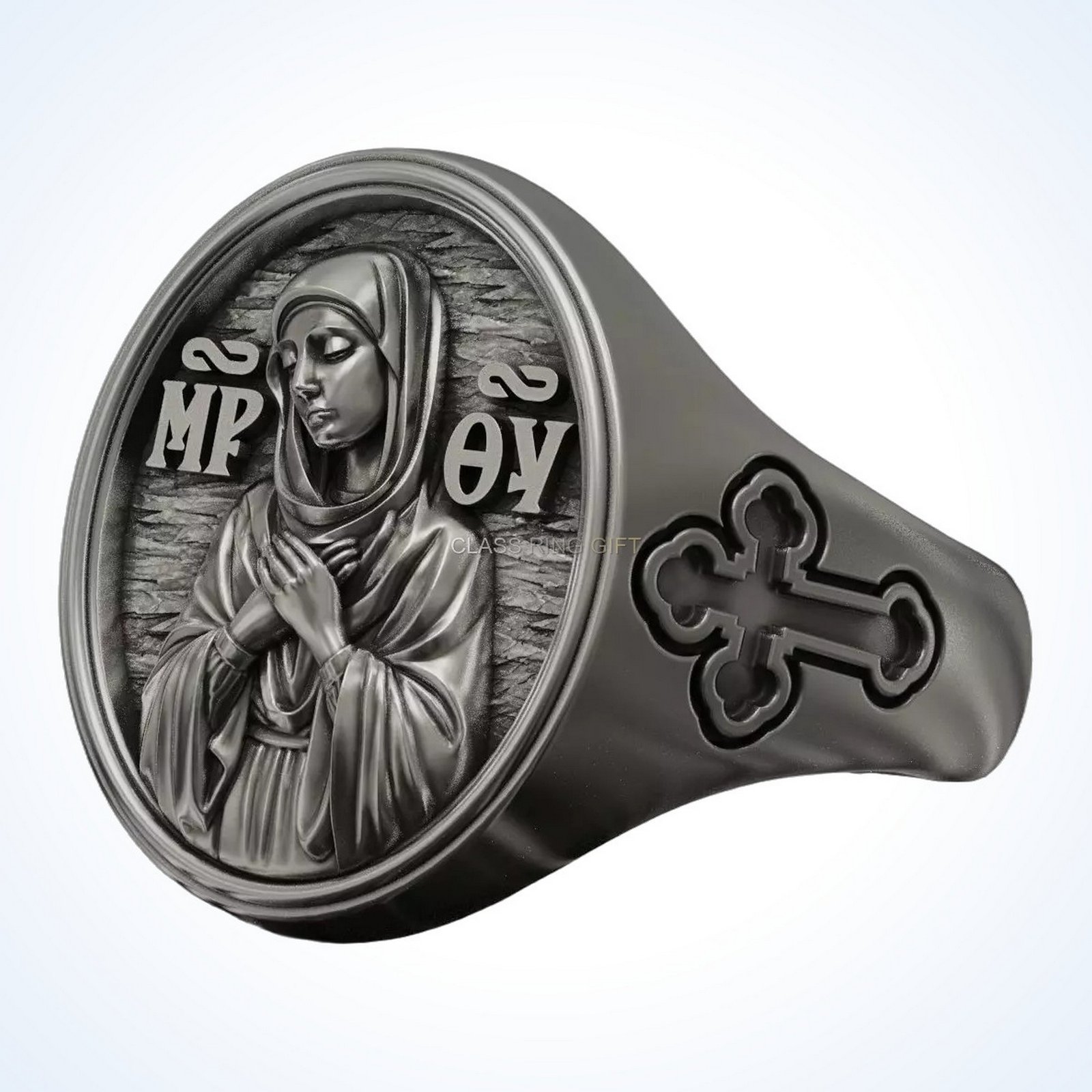 Christian gift mother of ring Orthodox signet with devotional portrait