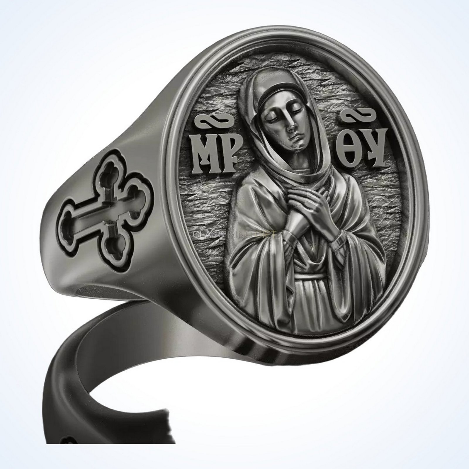 Christian gift mother of ring Orthodox signet with devotional portrait