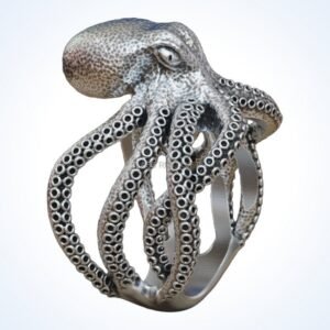 gift for him octopus tentacle ring with detailed suction cups, 925 silver