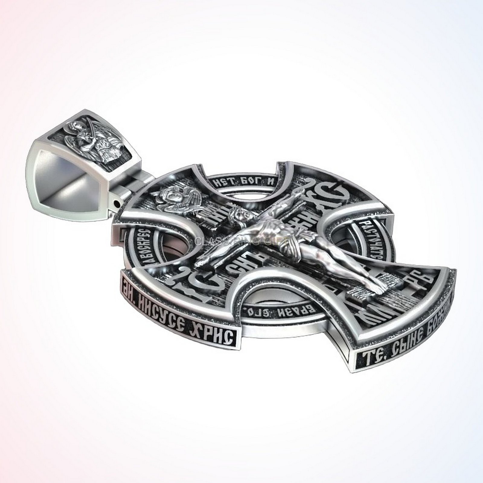 Christian gift orthodox cross ring, Three-quarter angled side view showing depth